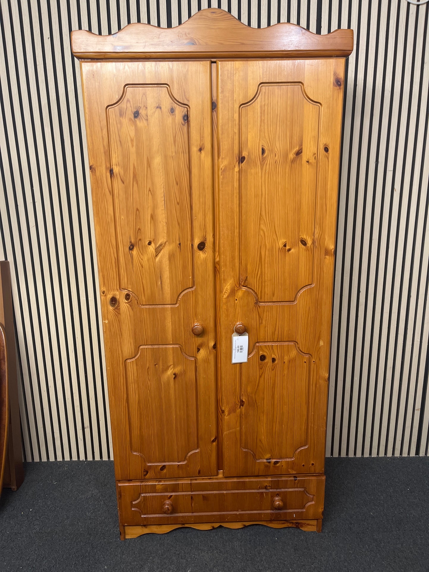 Natural pine tall 2 door 1 drawer wardrobe (H 187 x W 86 x D 51 cm) 43661