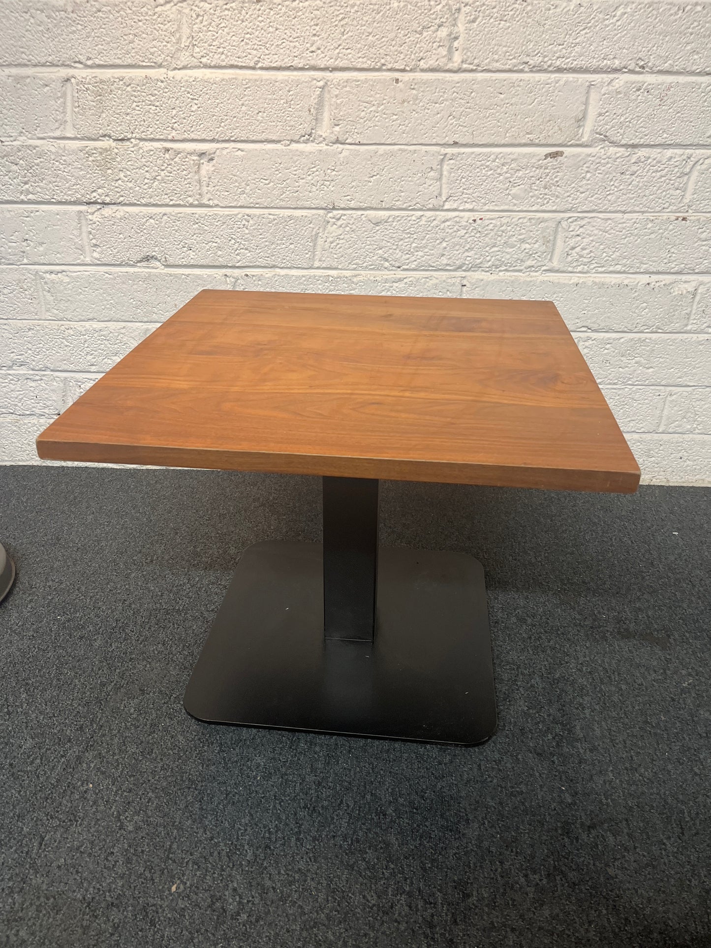 Dark wood 60x60 square dining table with metal base