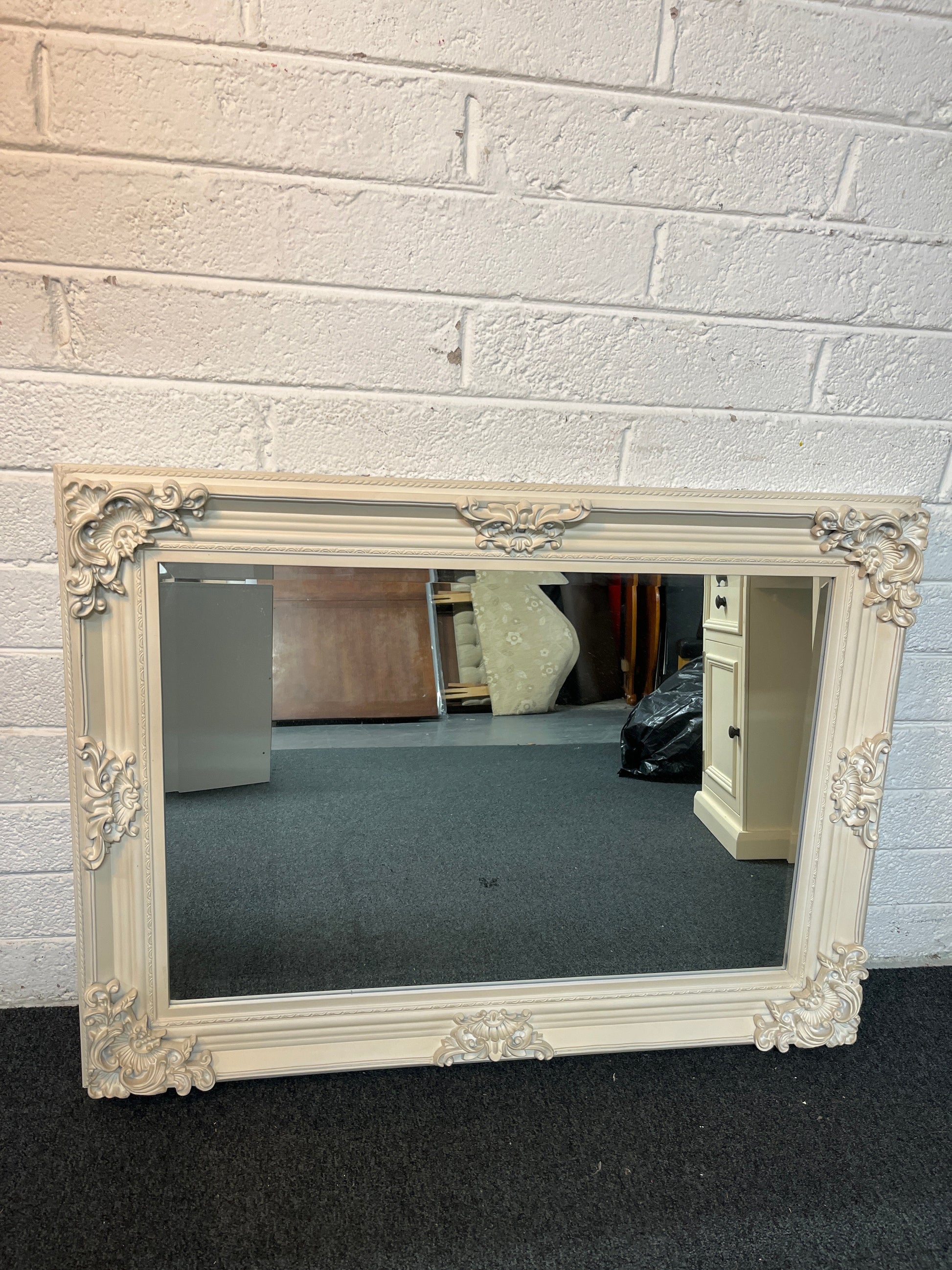 Ornate large detailed landcape white painted mirror (W 115 x L 85 cm) 2225