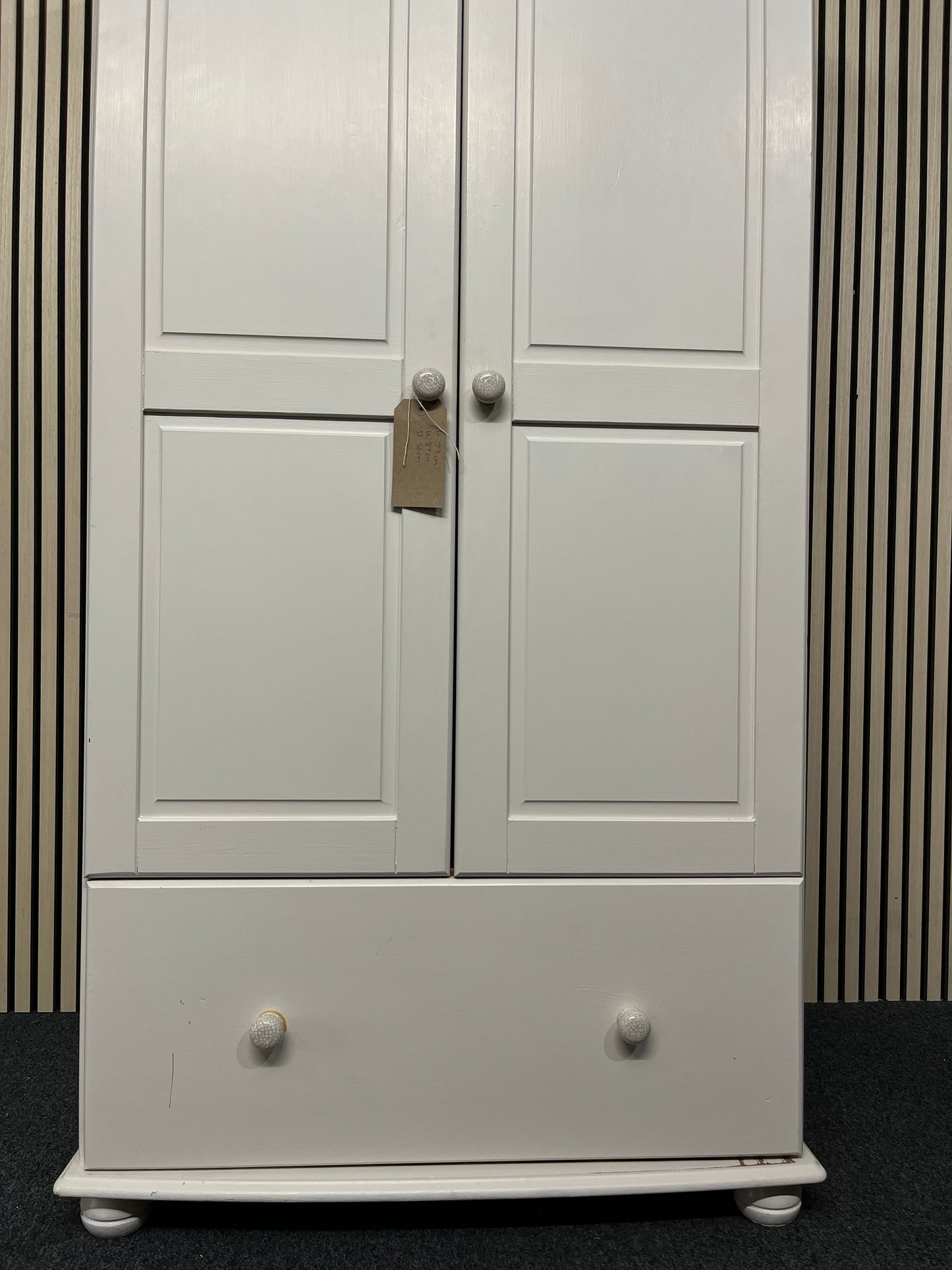 Solid pine cream painted tall 2 door wardrobe with base drawer