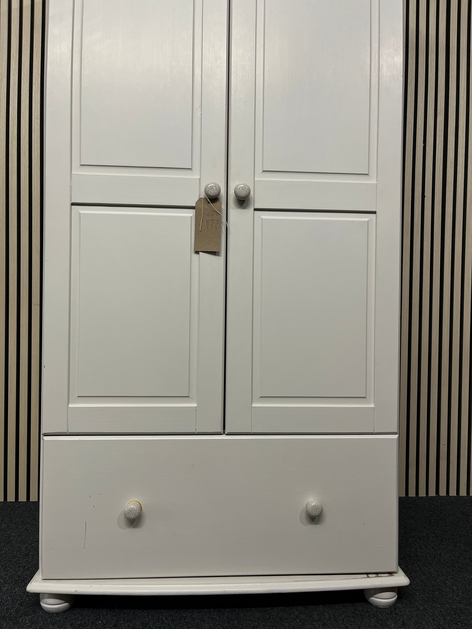 Solid pine cream painted tall 2 door wardrobe with base drawer