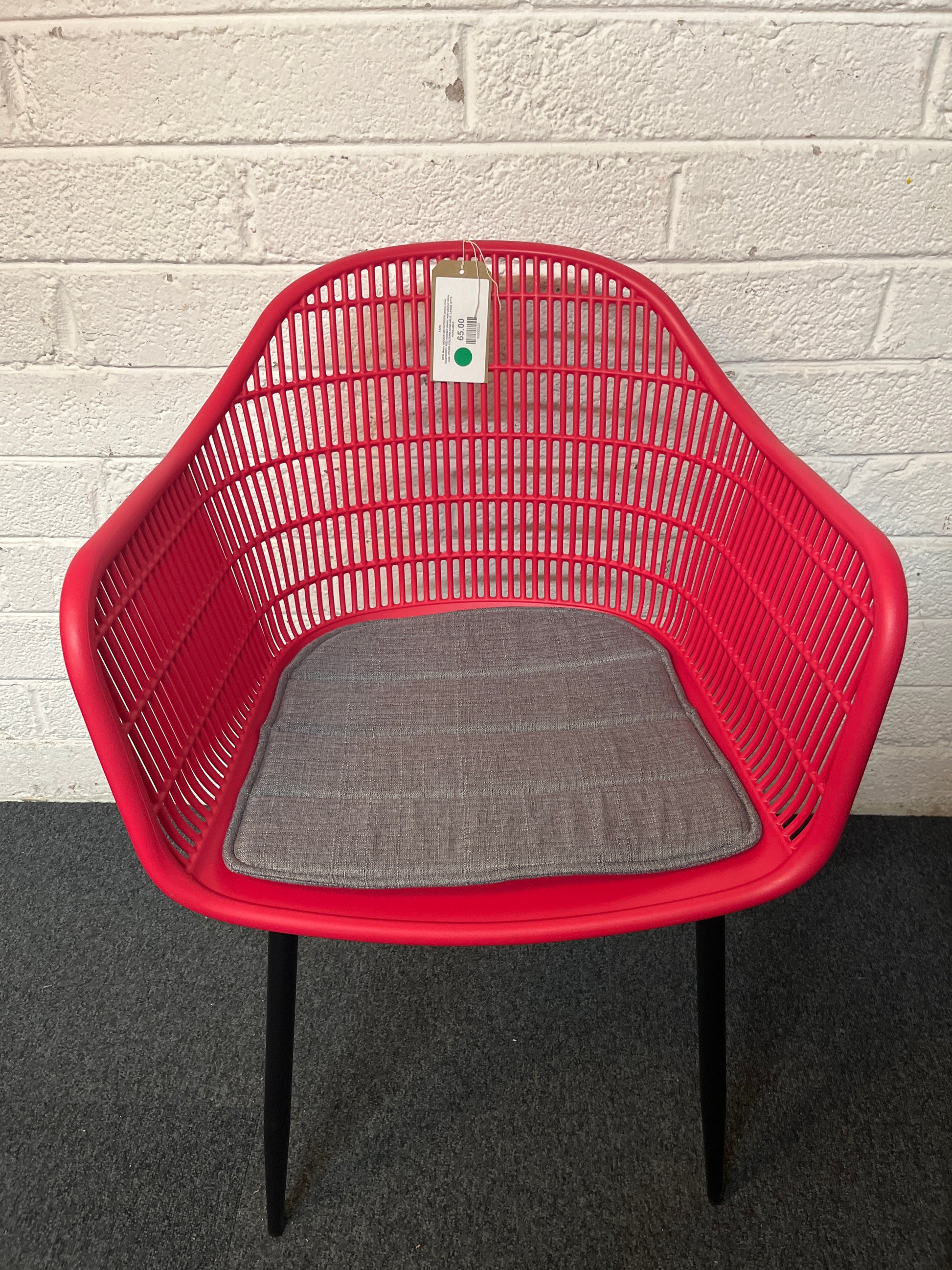NEW Metro INDOOR OR OUTDOOR dining chair, RASPBERRY RED moulded plastic with tailored fabric seat. OTHER COLOURS AVAILABLE. LARGE QTYS AVAILABLE