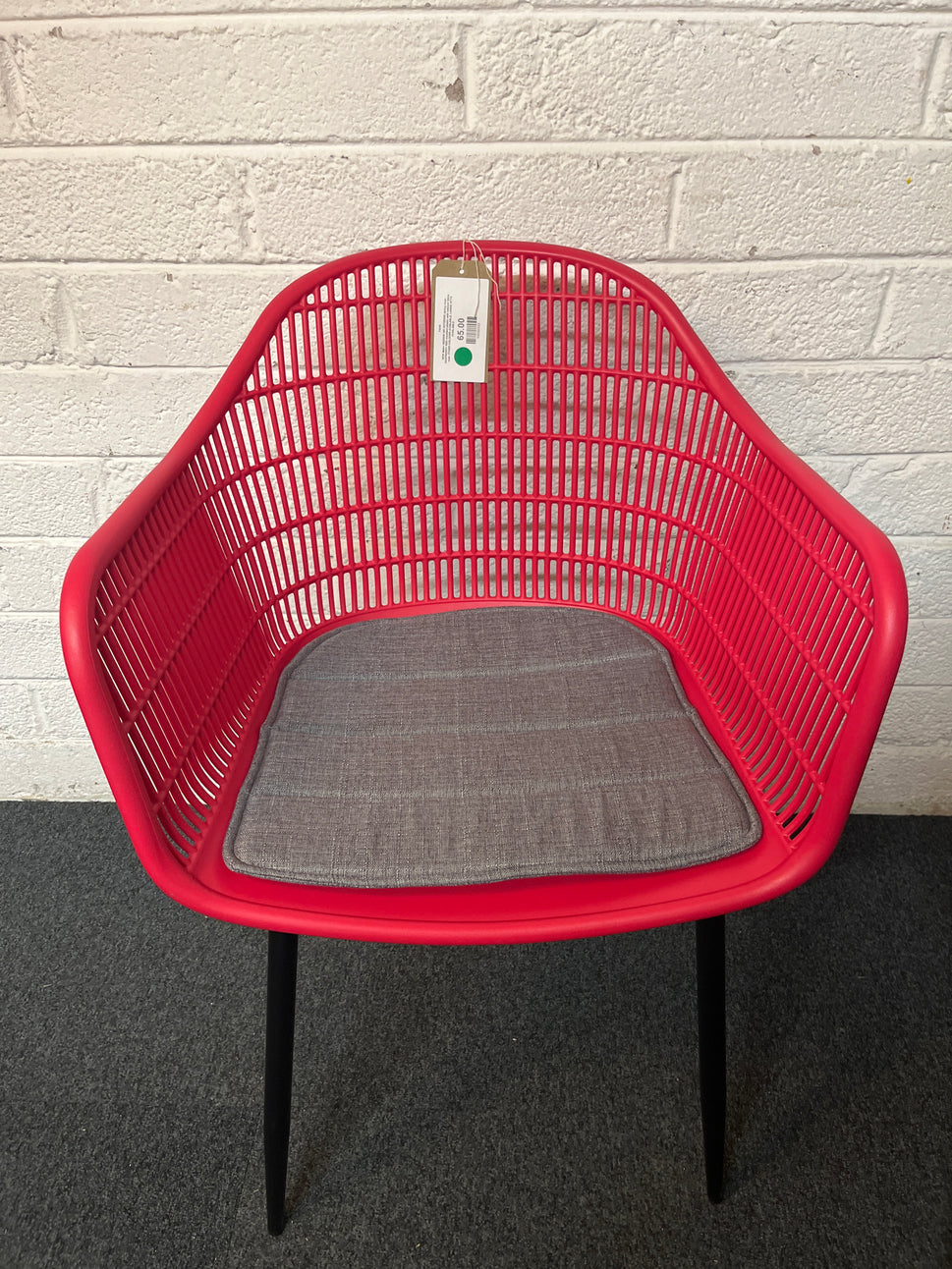NEW Metro INDOOR OR OUTDOOR dining chair, RASPBERRY RED moulded plastic with tailored fabric seat. OTHER COLOURS AVAILABLE. LARGE QTYS AVAILABLE