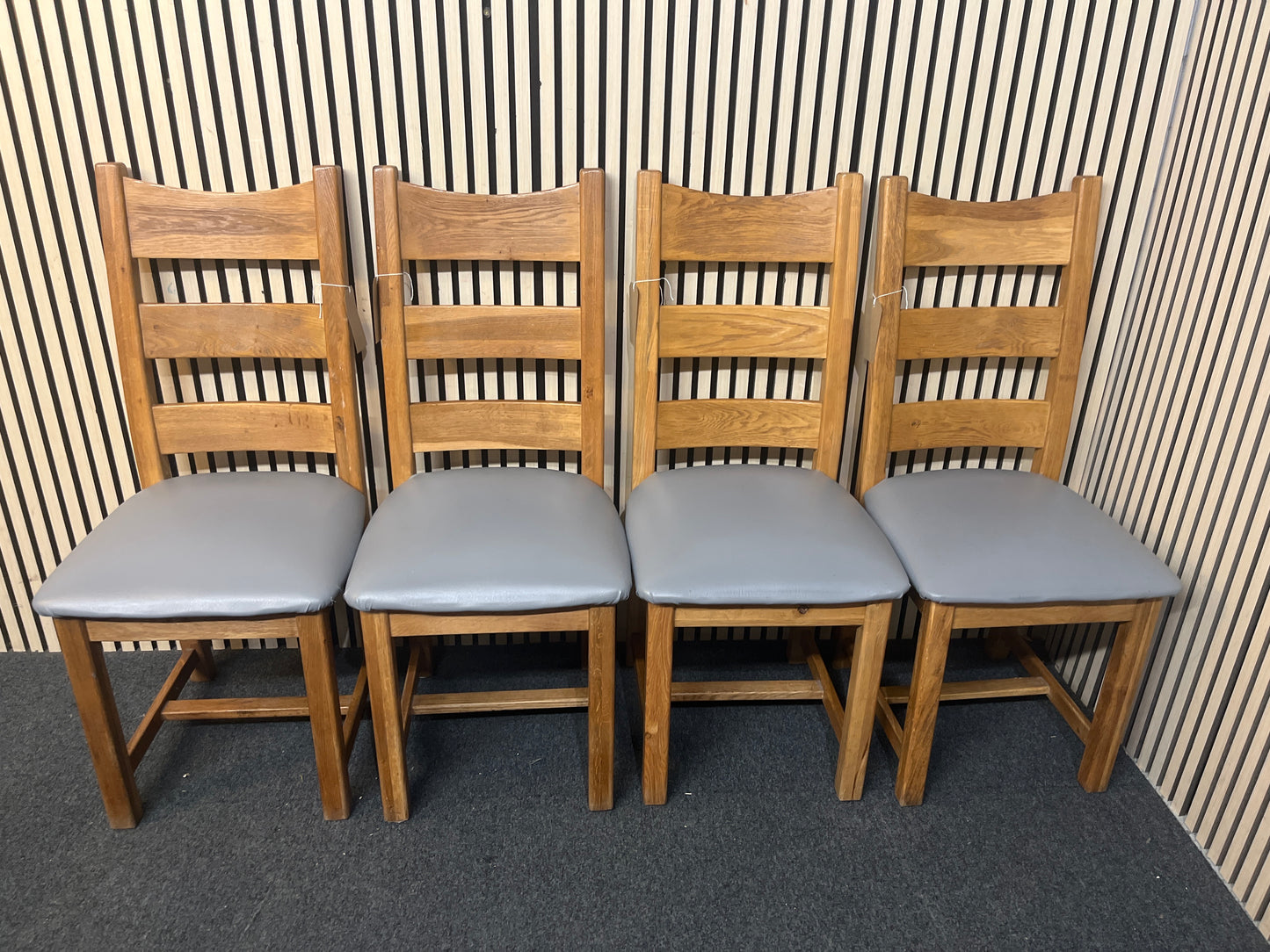 Solid oak chair with grey faux leather padded seat (Set of 4)  44239