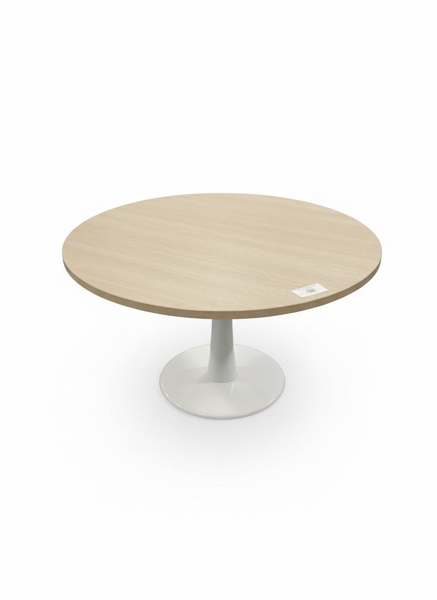 1200W light wood laminate circular meeting table with white central base