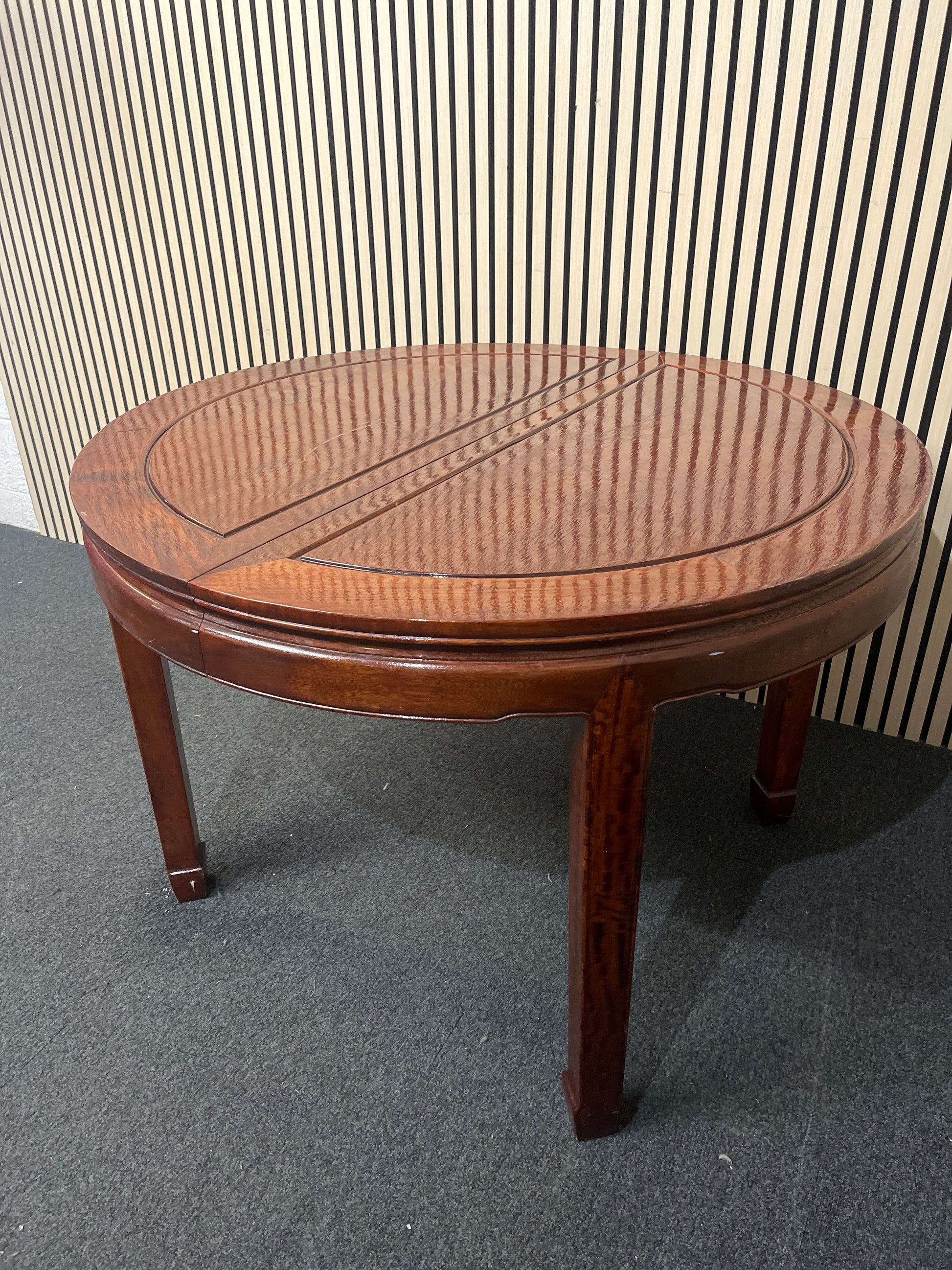 Dark stained hardwood circular 4 legged dining table (113 cm diameter) 3325