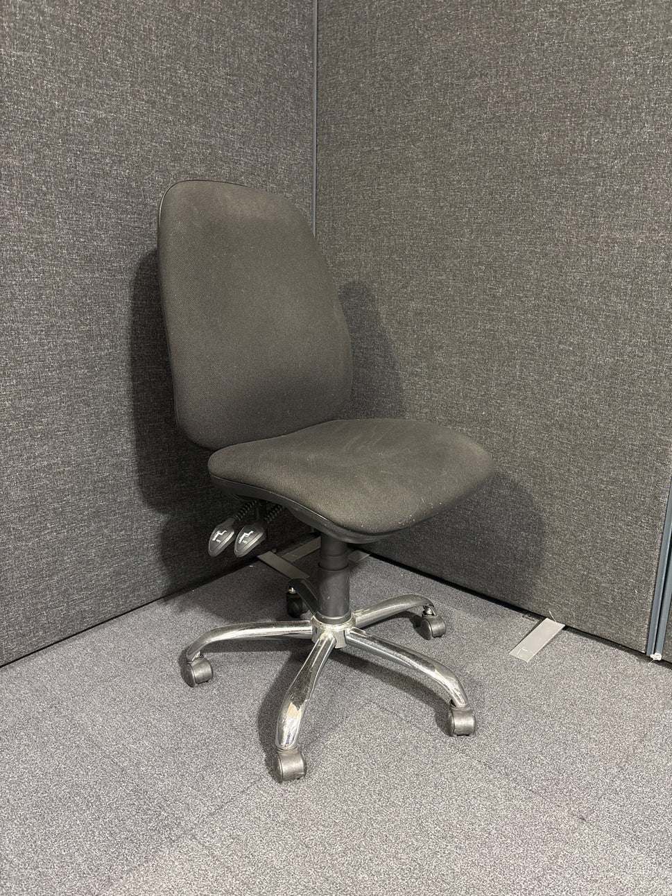 Second Hand Black fabric 2 lever swivel chair- no arms