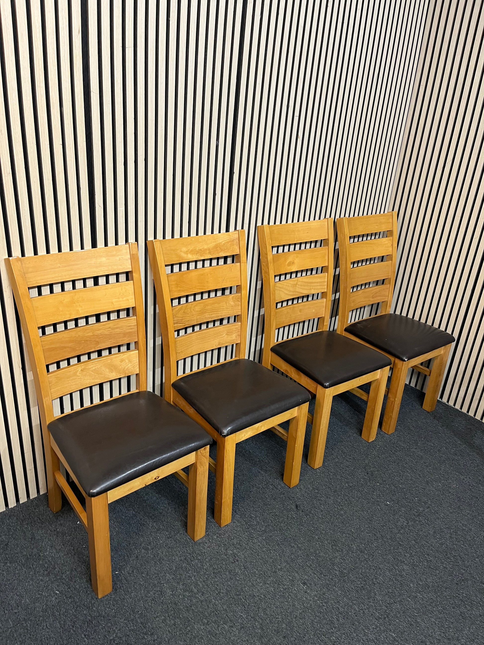 Beech stained dining chair with brown leatherette seat (SET OF 4) 43467
