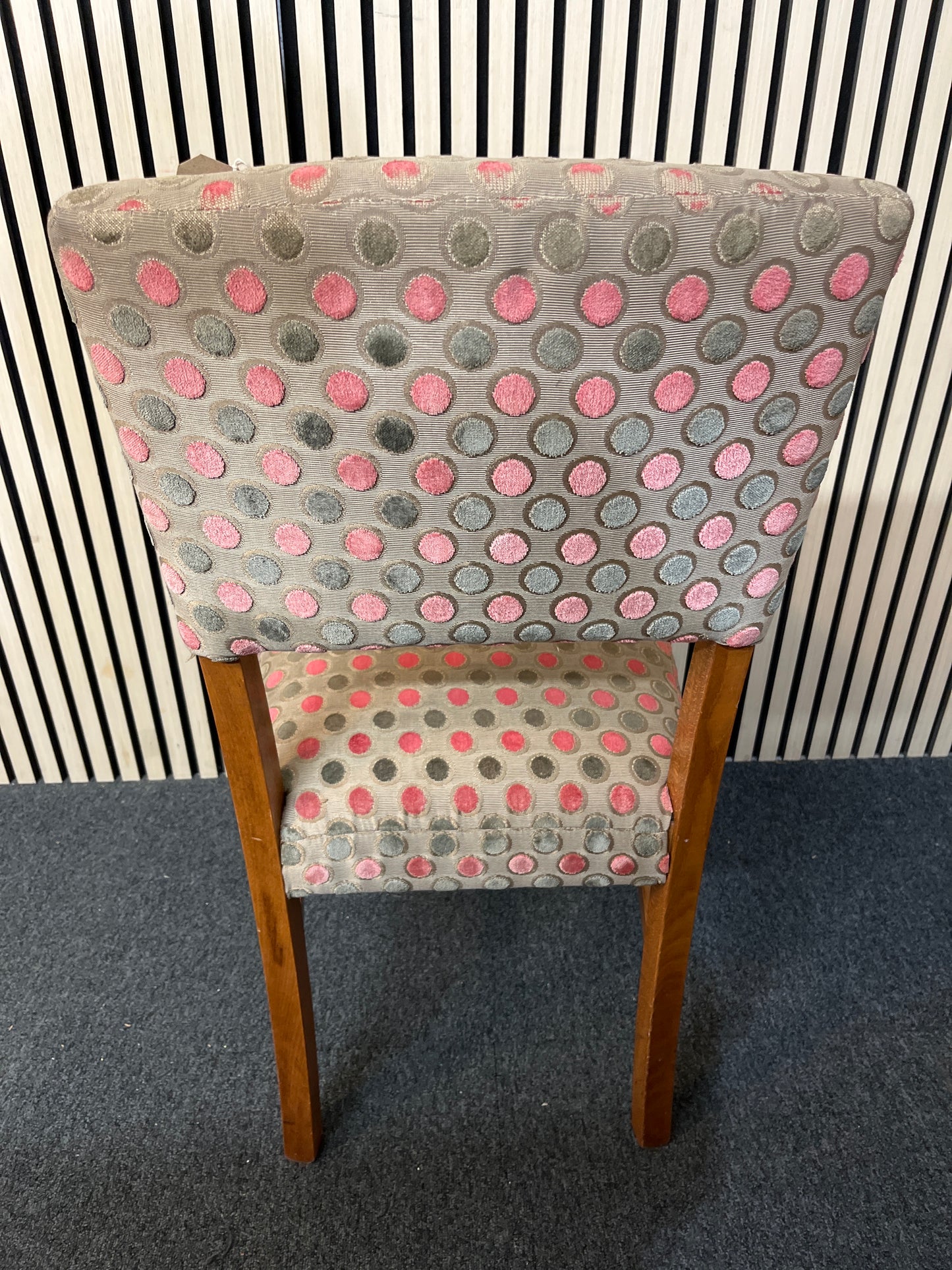 Pink and grey polka dot fabric dining chair  2425