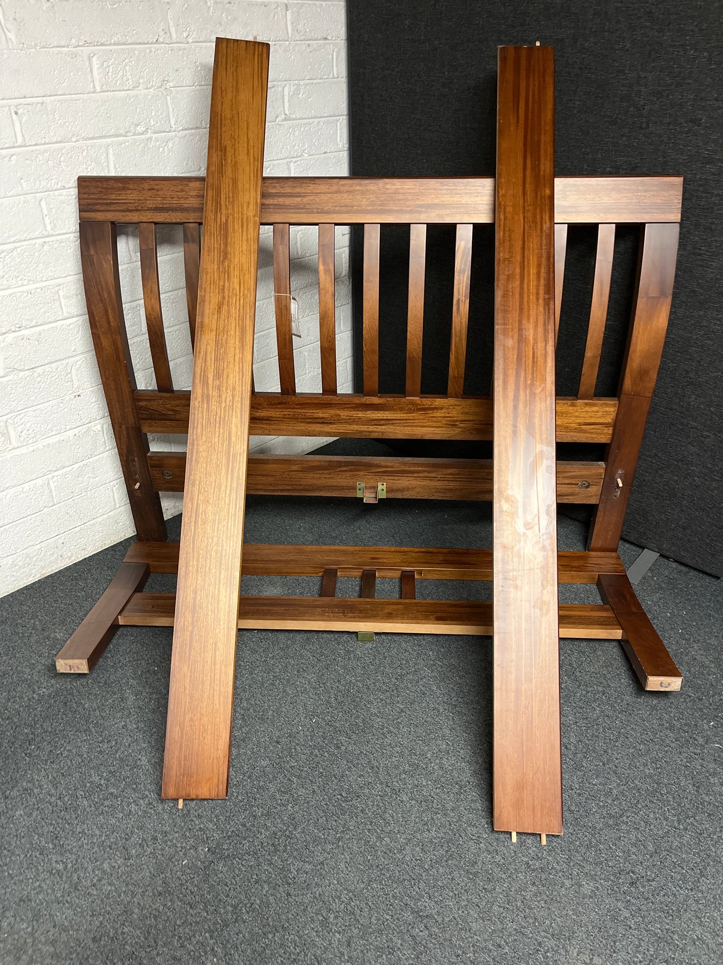 5ft high back, low foot end bed frame in dark wood stain 1225