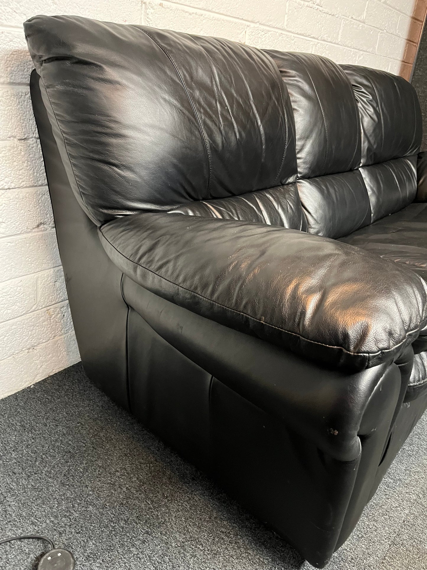 3+1+1 real black leather sofa suite 2225
