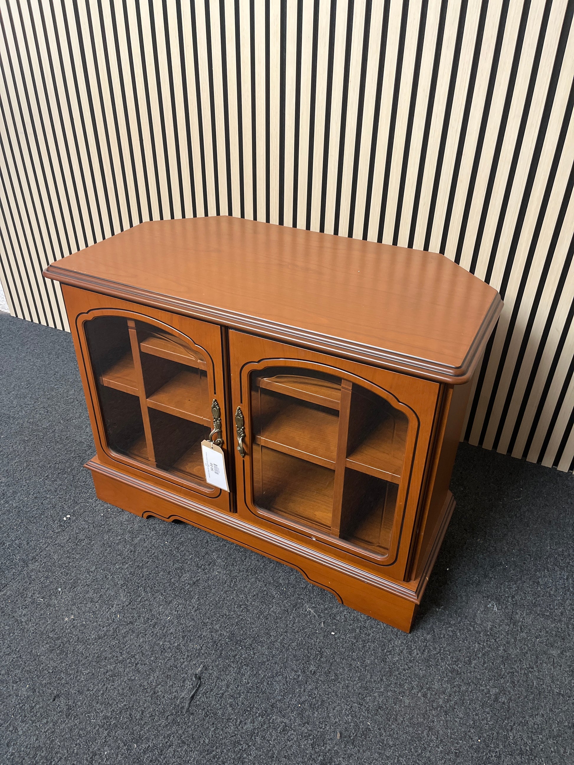 Solid wood 2 glass door TV unit (H 53 x W 86 x D 46 cm) 2325