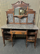 Victorian style wood washstand with marble top and mirror splashback (H 165 x W 123 x D 61 cm)  44570