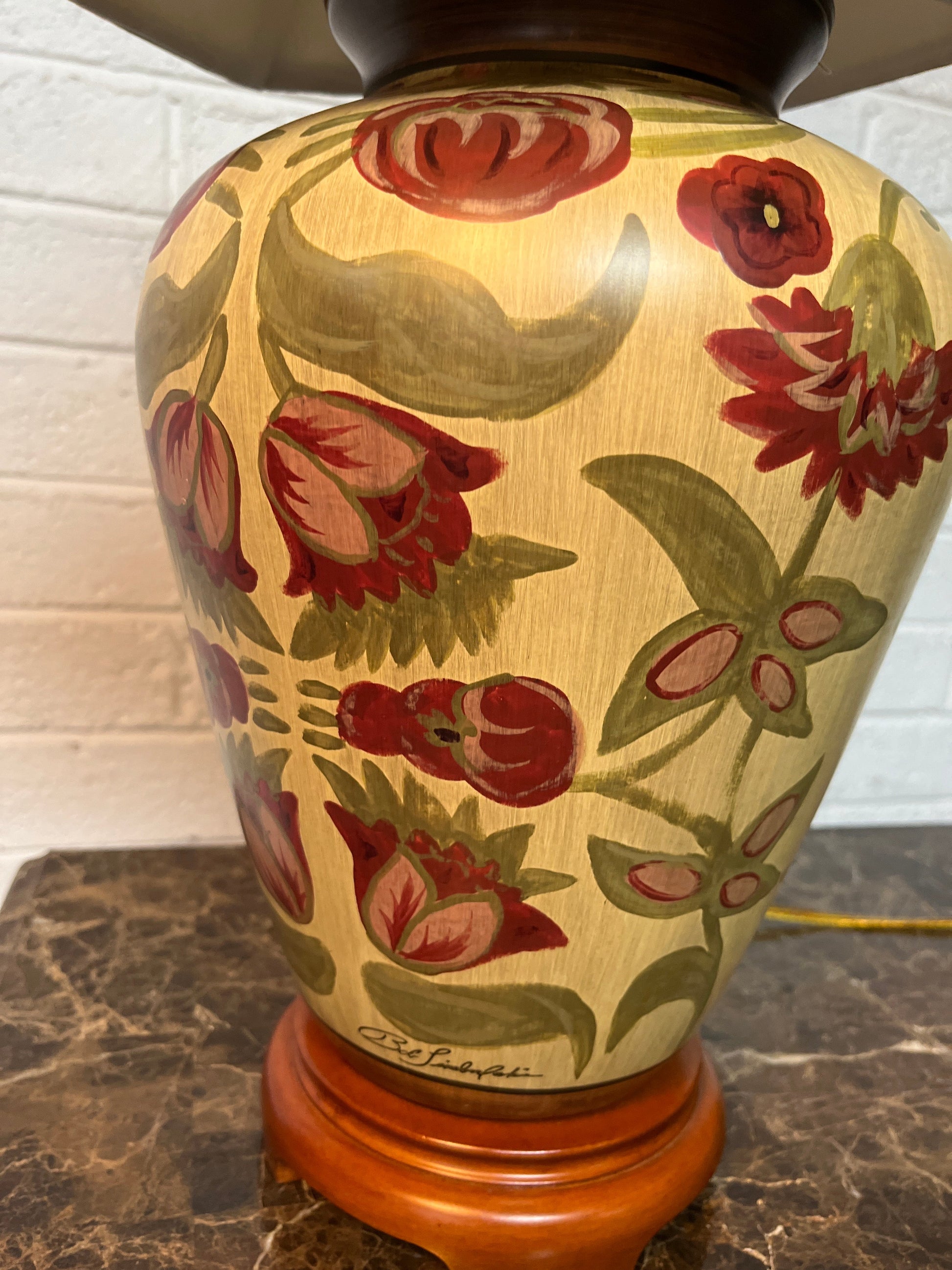 Ornate floral lamp with cream shade 2225