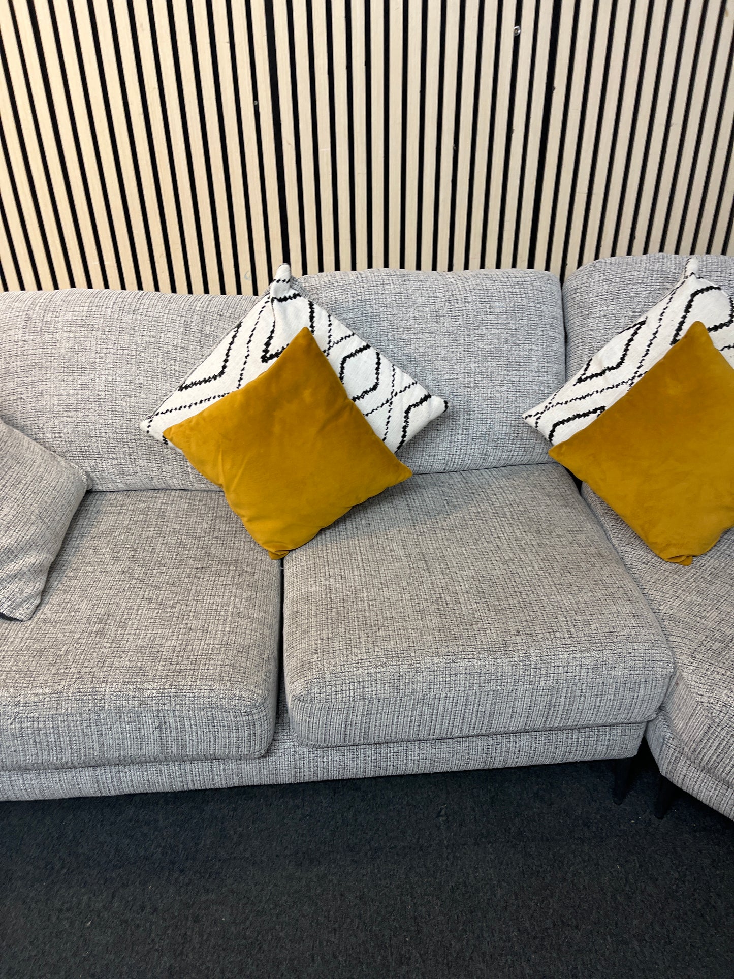 Large curved oatmeal fabric sofa 43392