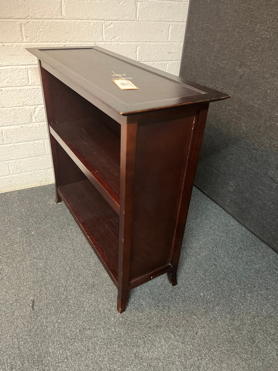 Low wenge dark wood stained open shelf unit with shelves 1000Wx950Hx390D 2225