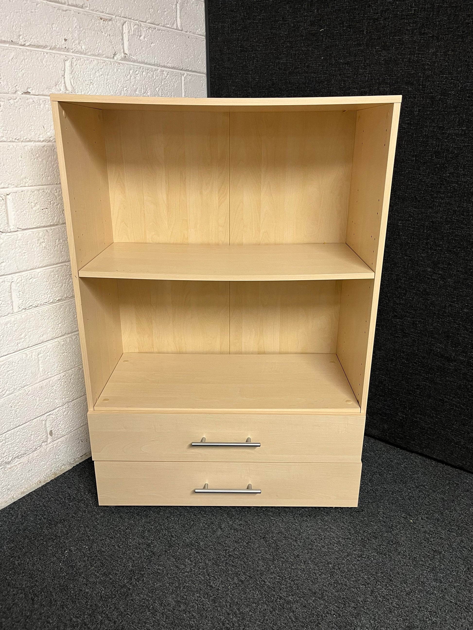 Light beech laminate shelf unit with 2 drawers (H 1160  x W 790 x D 390 mm) 1225