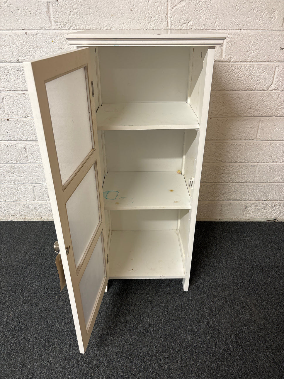 White wooden painted 1 glass door slim storage unit 1325