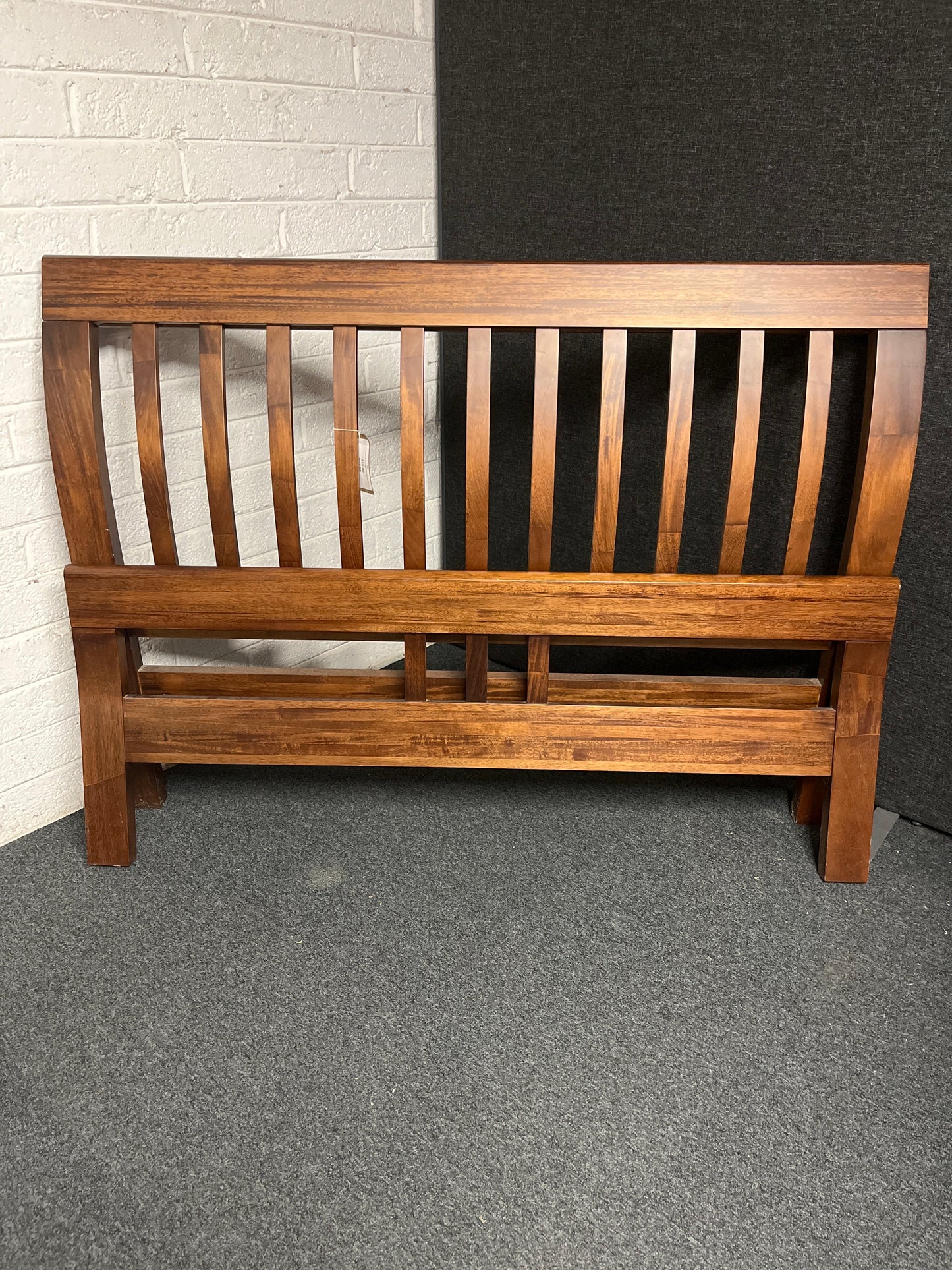 5ft high back, low foot end bed frame in dark wood stain 1225