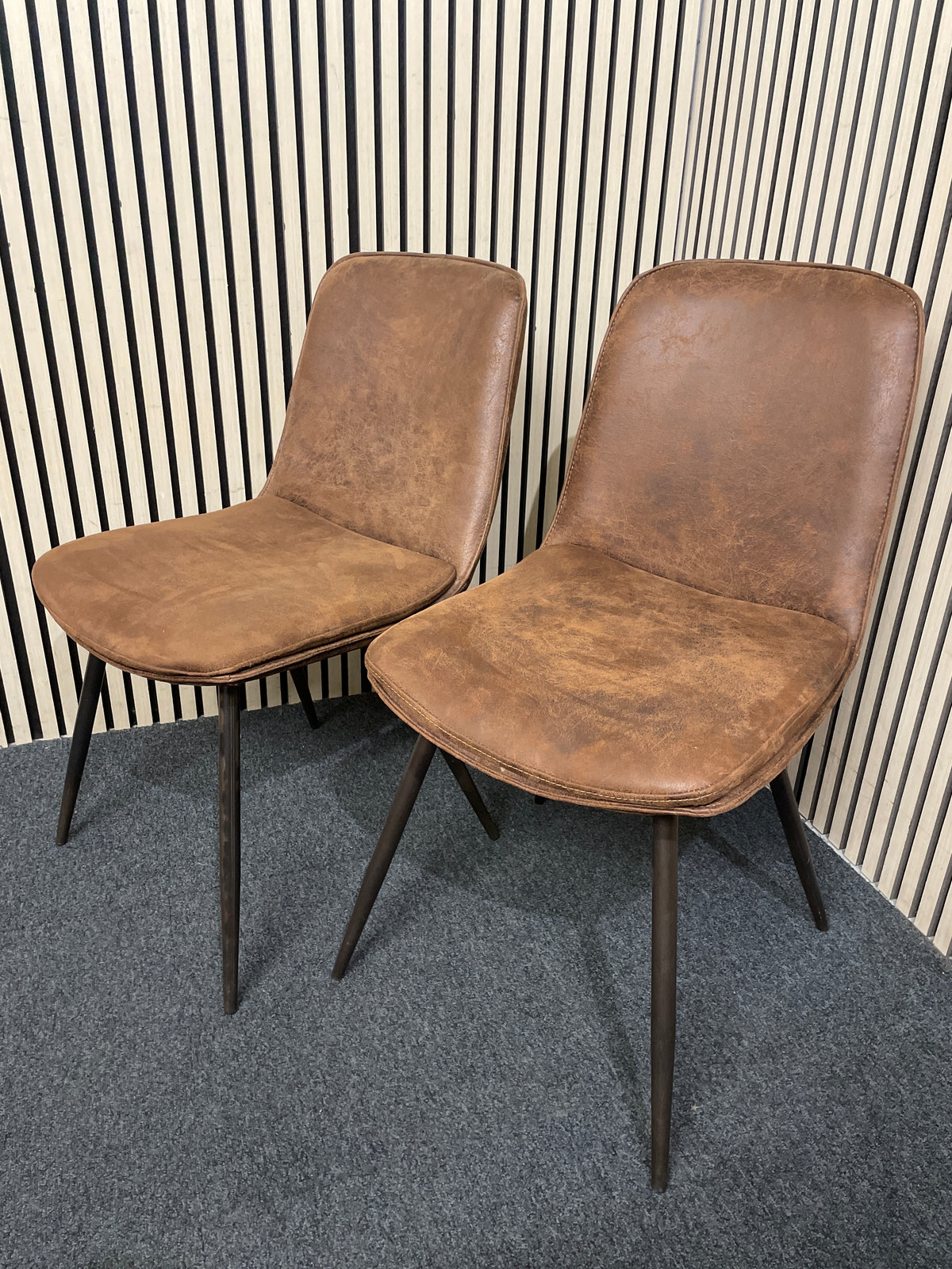 Pair of black metal framed, brown corduroy fabric dining chairs  44436