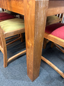 Switch Large solid oak rectangular dining table with 6 matching chairs with red &amp; green fabric seats (W 160 x D 90 cm) 2226 3 image