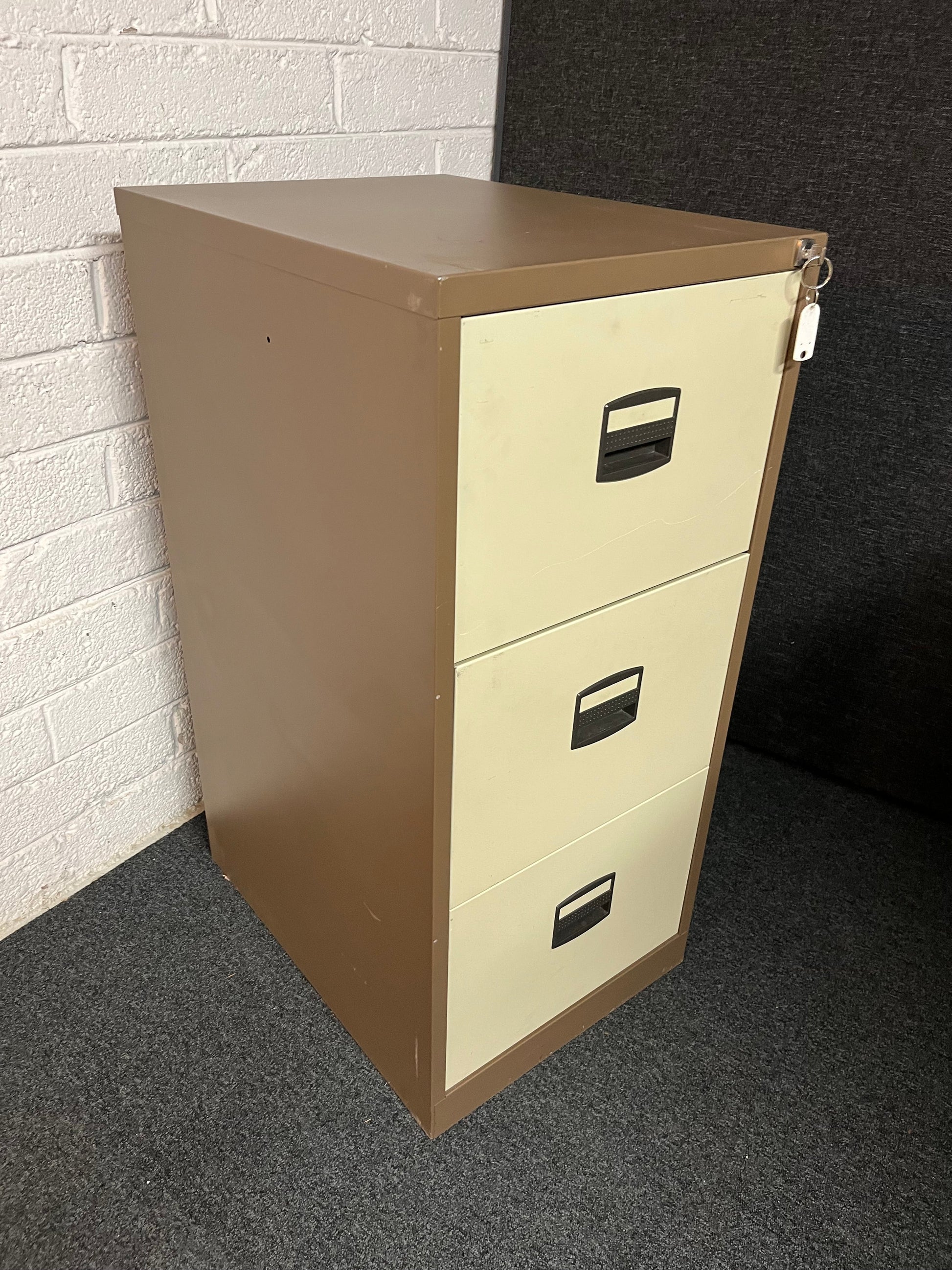 SECONDHAND Coffee and cream  3 door filing cabinet