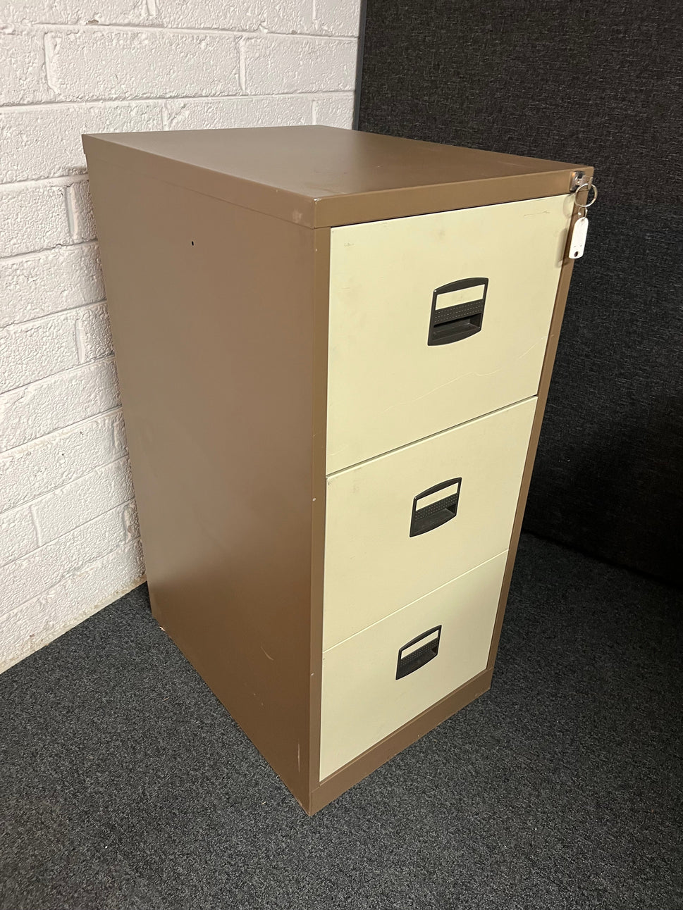 SECONDHAND Coffee and cream  3 door filing cabinet