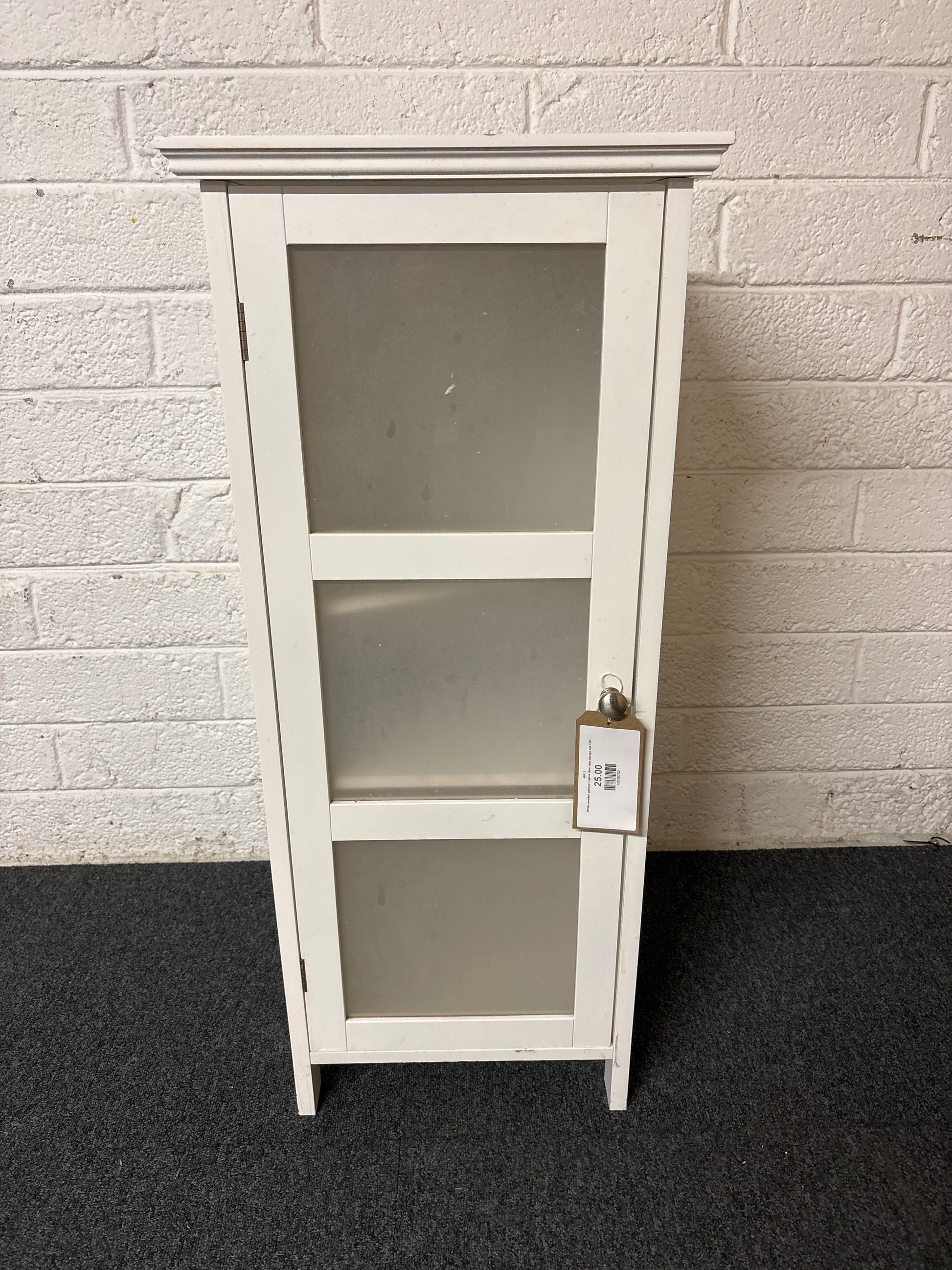 White wooden painted 1 glass door slim storage unit 1325