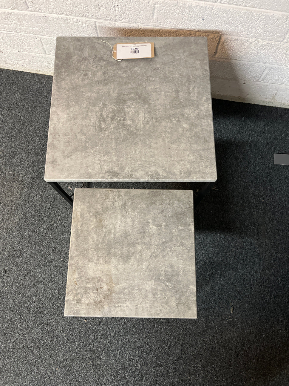Nest of concrete laminate and black square tables (H 49 x W 45 x D 45 cm) 3225