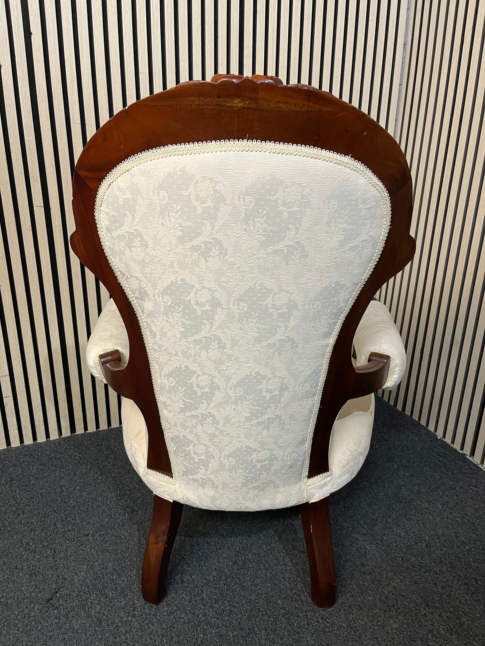 Ornate high back Cream fabric carved wingback armchair 43788
