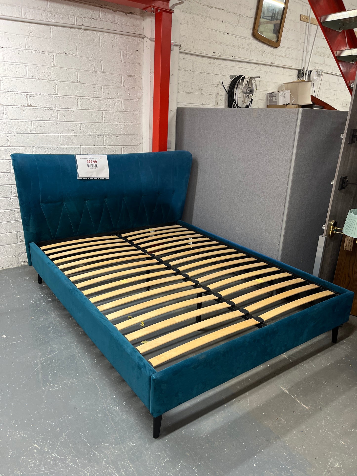 5ft high end blue velour fabric bed frame 1226