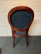Switch Solid dark wood stained curved back ornate dining chair with navy pattern fabric seat and back. 6 no. matching in stock 3225 3 image