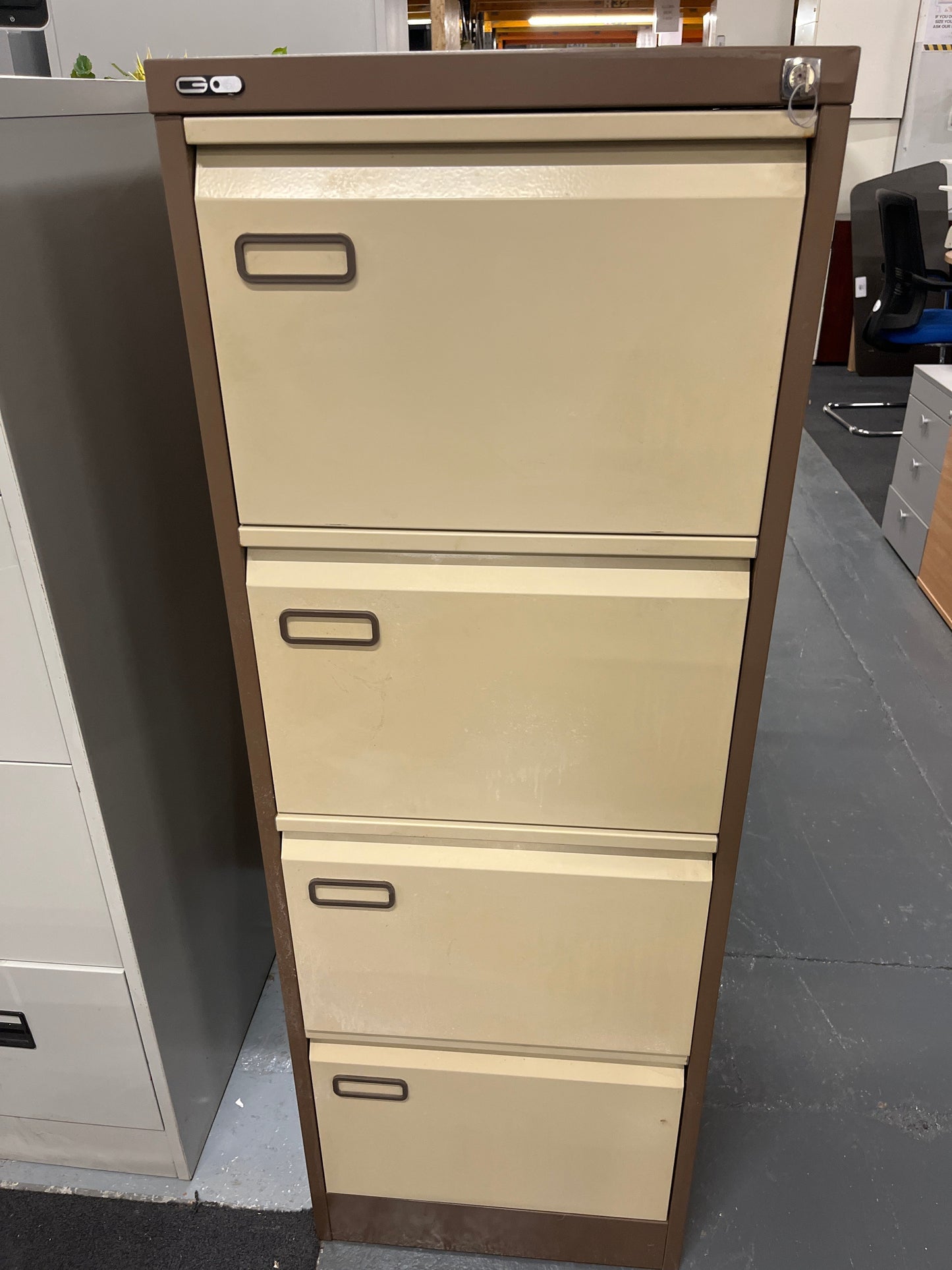 SECONDHAND Coffee and cream 4 drawer metal filing cabinet
