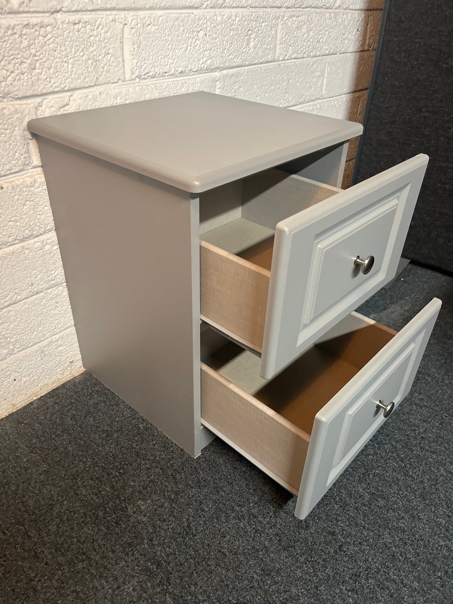 Dark grey foil wrapped laminate 2 drawer bedside locker (420Wx595Dx555H) 2225