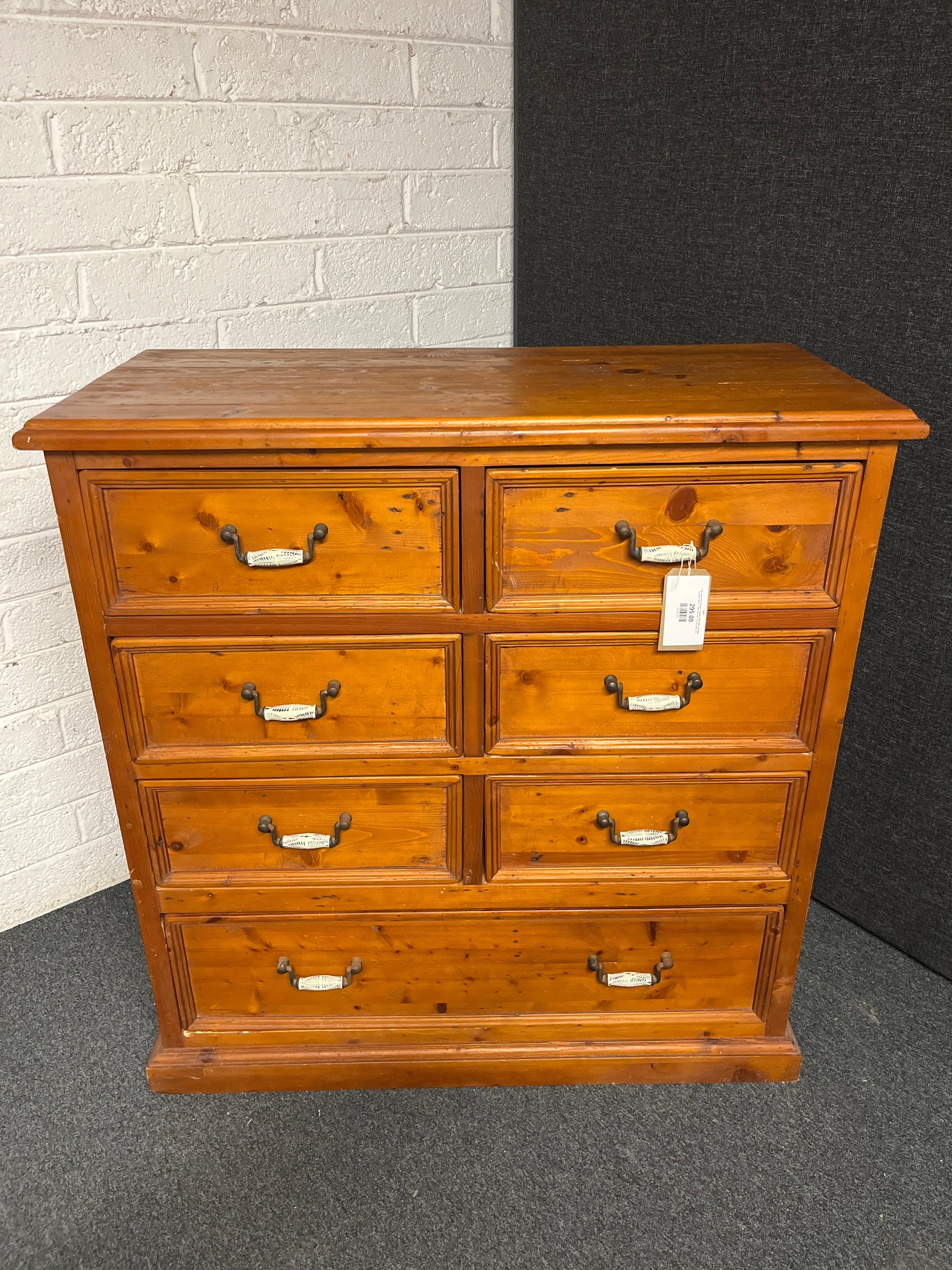 Tall solid pine stained 7 drawer chest with porcelain handles%A0(H  1150 x W 1100 x D 510 mm) 1225