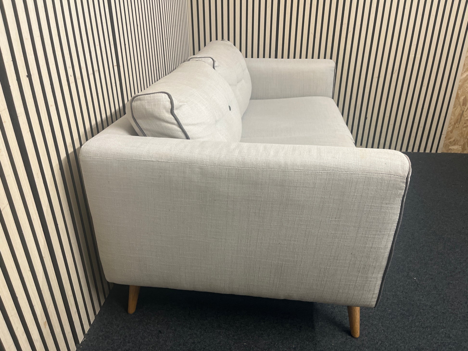 2 seater beige fabric sofa with button details, solid wood frame 44014
