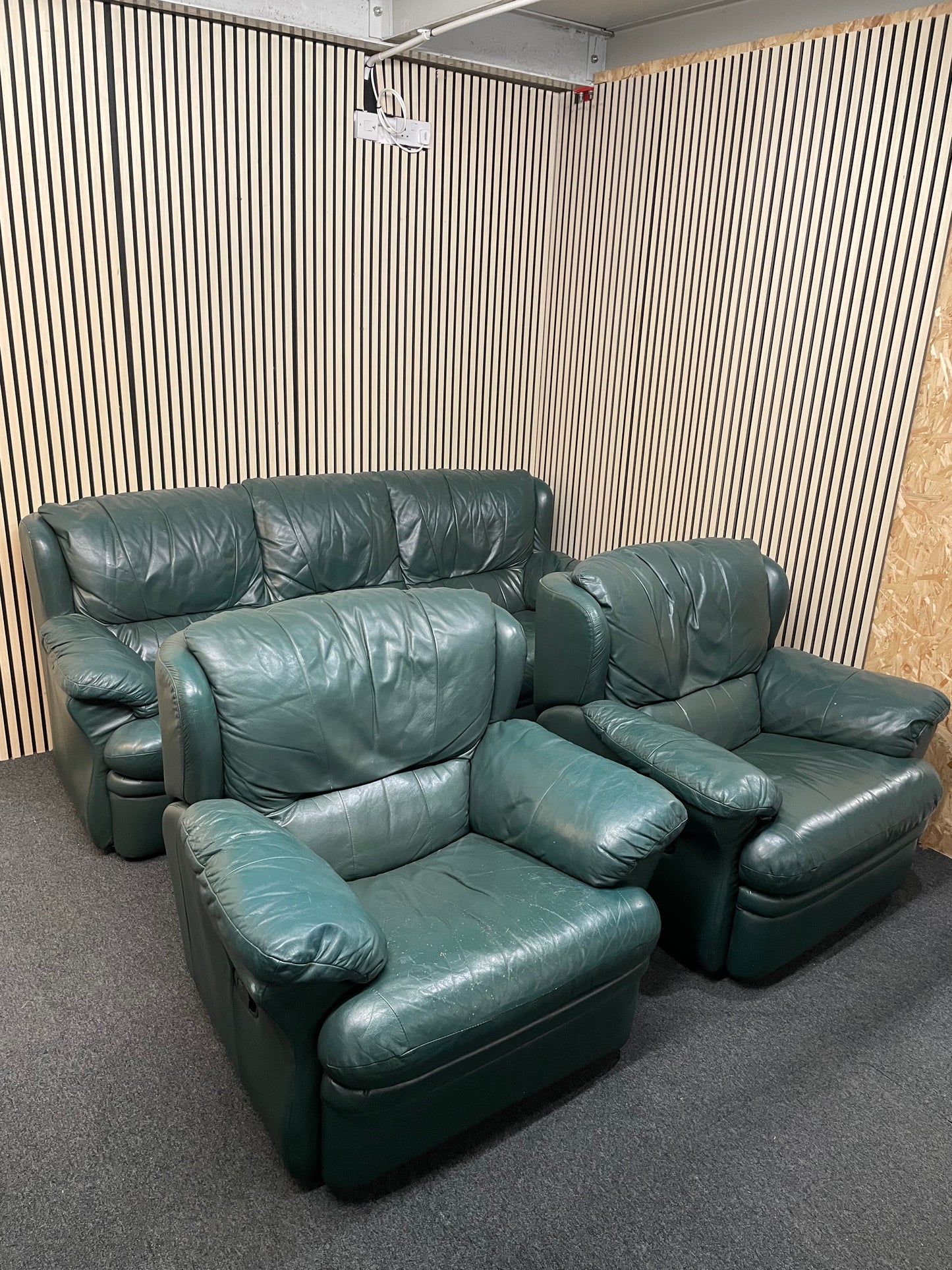 3+1+1 dark green soft leather suite  2425