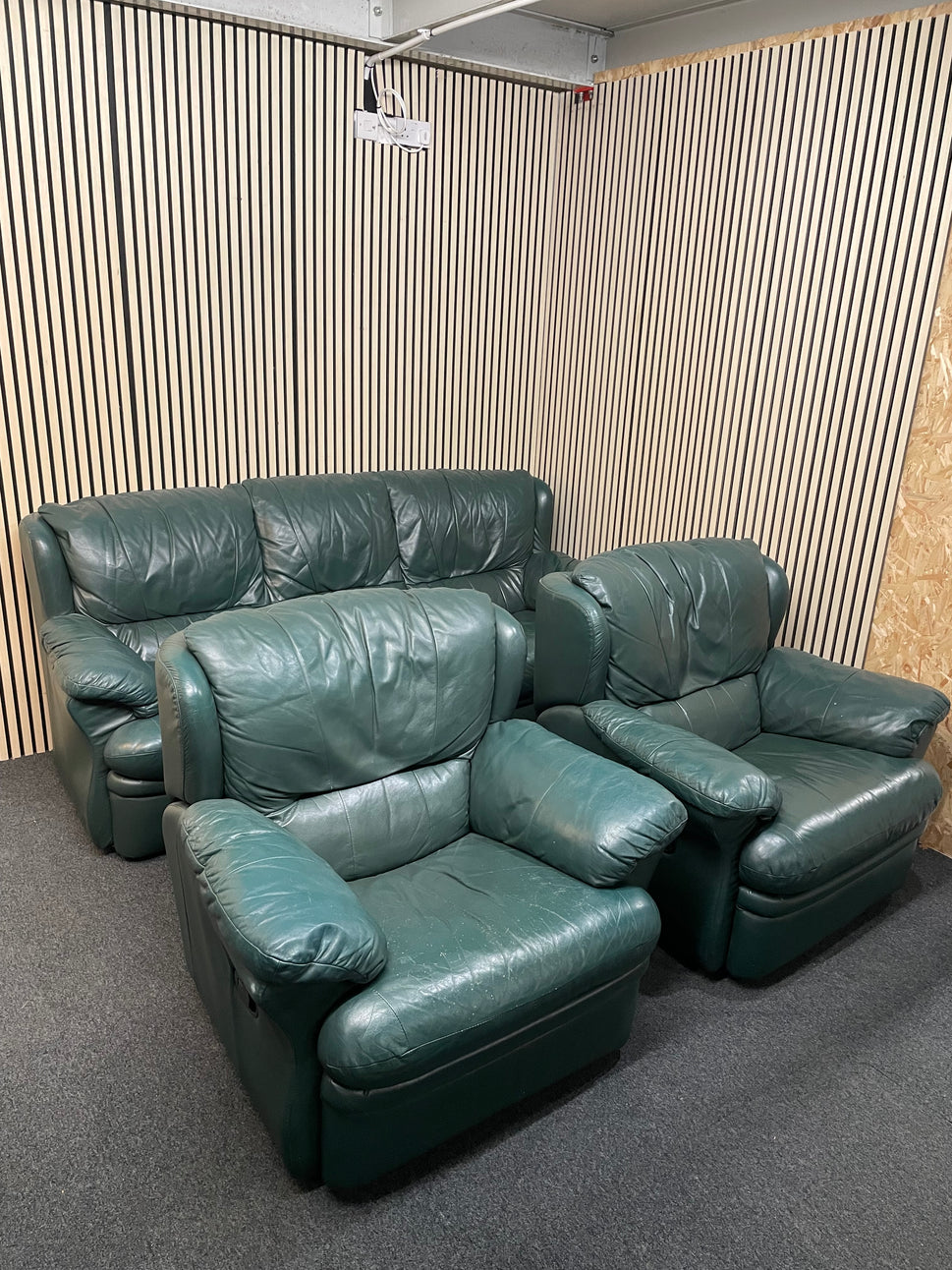 3+1+1 dark green soft leather suite  2425