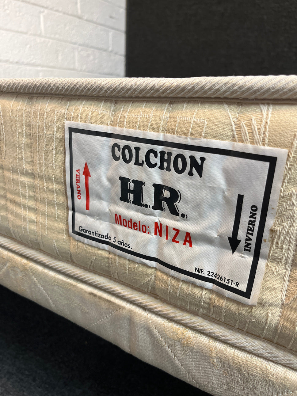 3ft 6 wide small fabric divan base on legs with a matching ortho 3ft 6 mattress  2225