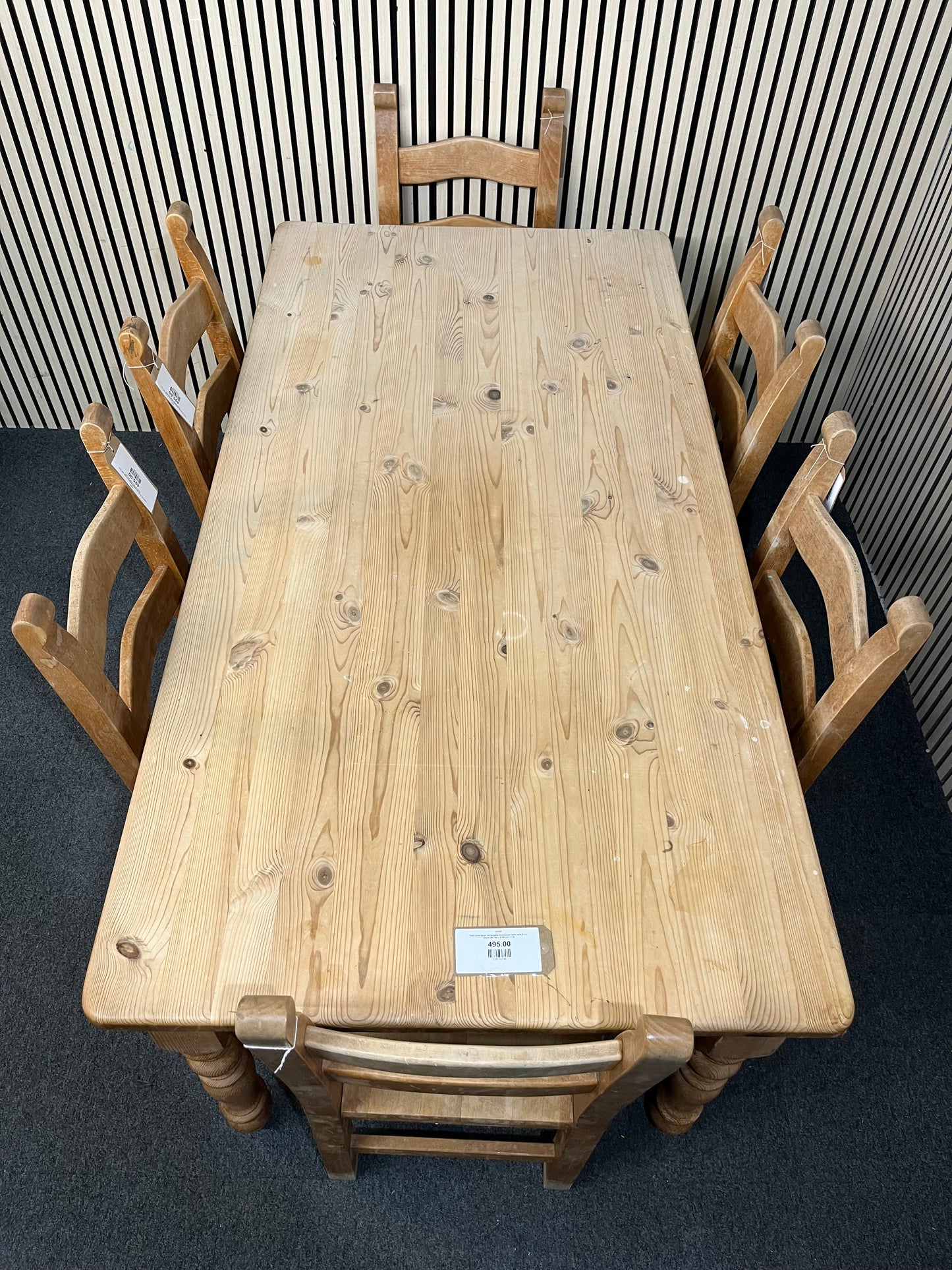 Solid pine large rectangular farmhouse table with 6 no. chairs (W 180 x D 90 cm) 3126
