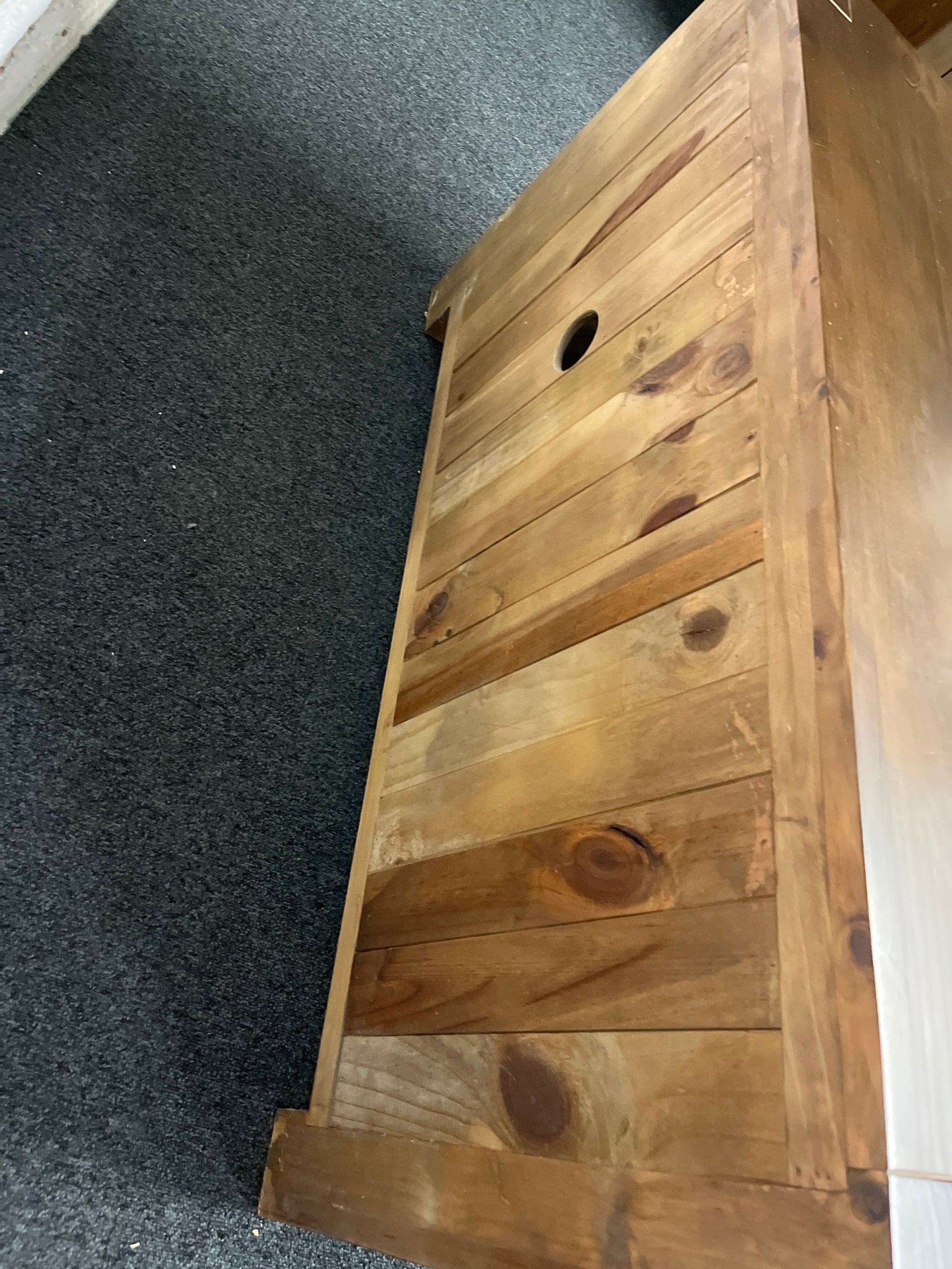 Solid dark wood stained 1 door low rectangular TV unit (H 580 x W 1060 x D 450 mm)  3125