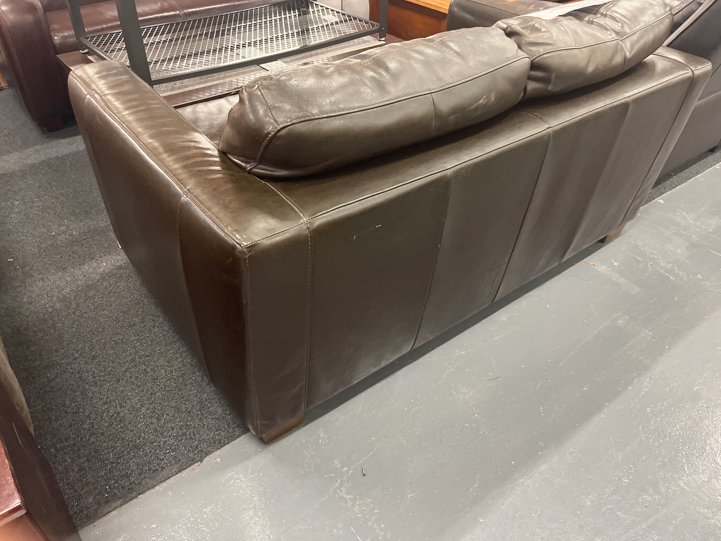 Large 2 seater dark brown real leather sofa 1470Lx800Hx940D  3225