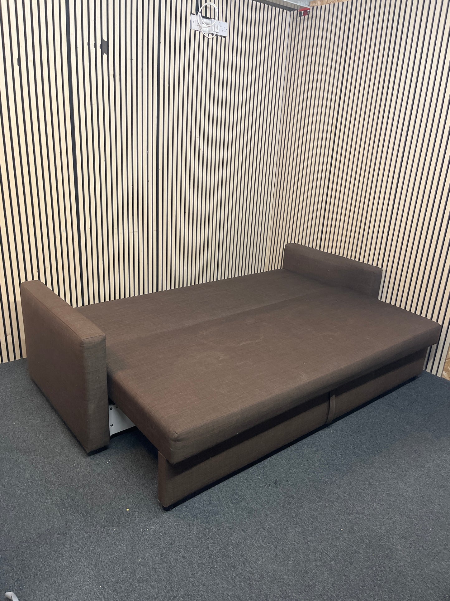 Large 3 seater Ikea brown fabric sofa bed (Width 230 cm) 43340