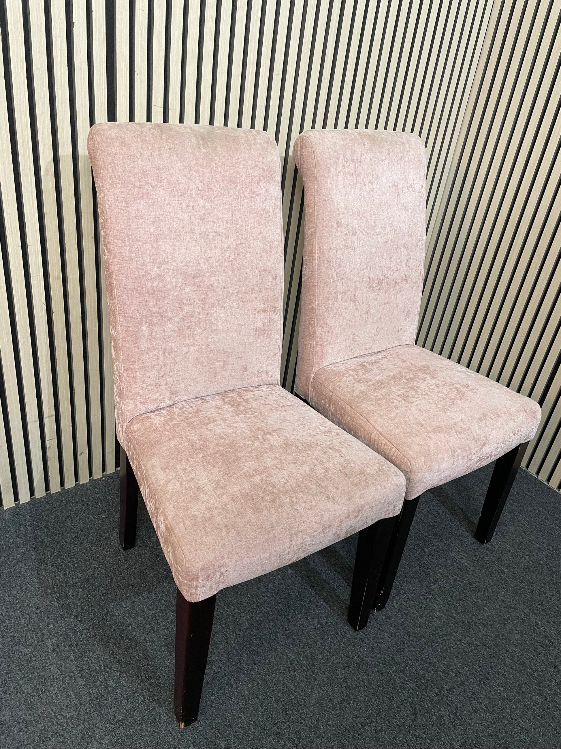 Pair of pink fabric upholstered dining chairs  3126