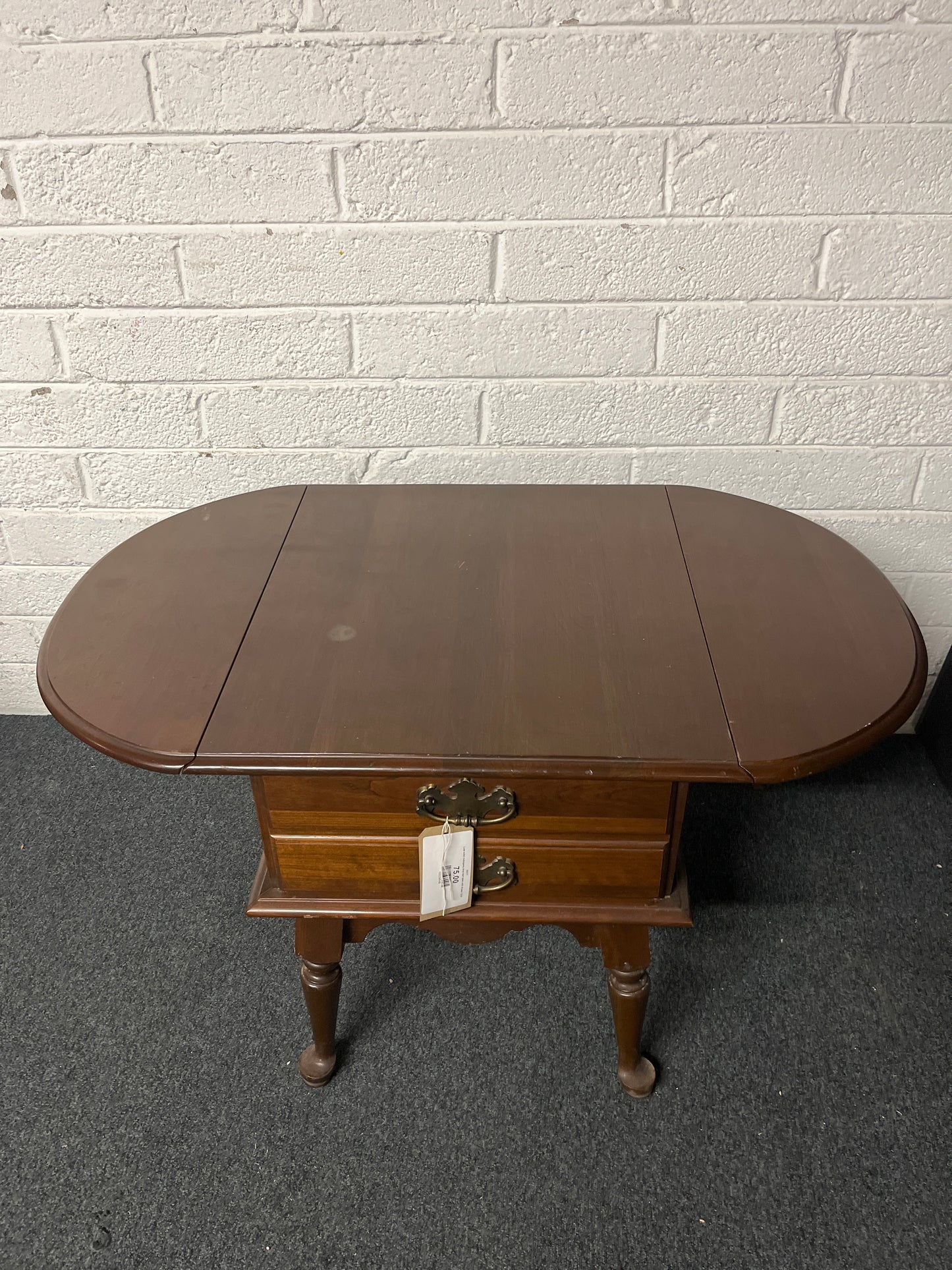 Low solid mahogany drop leaf table with drawer 2225