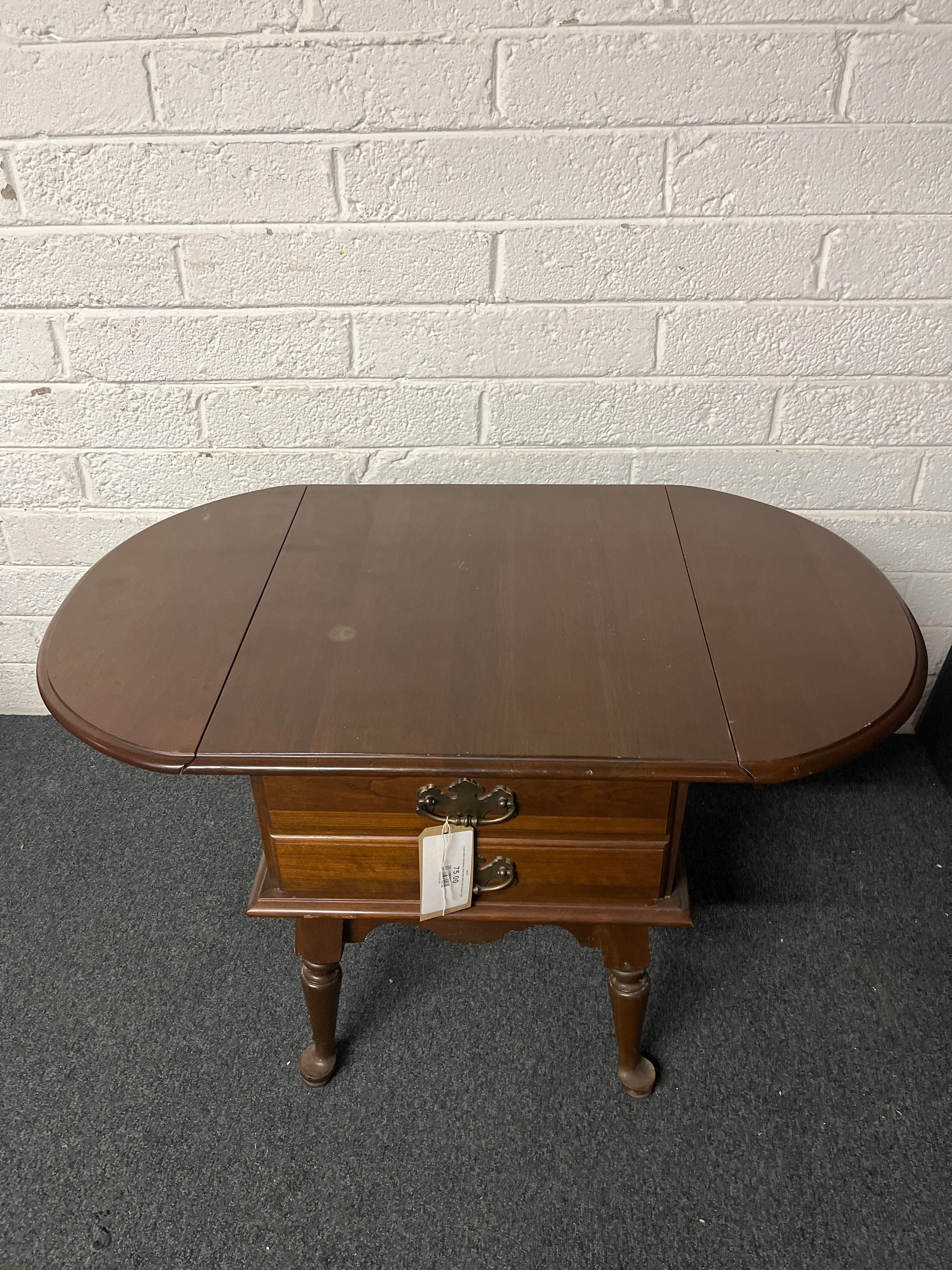 Low solid mahogany drop leaf table with drawer 2225