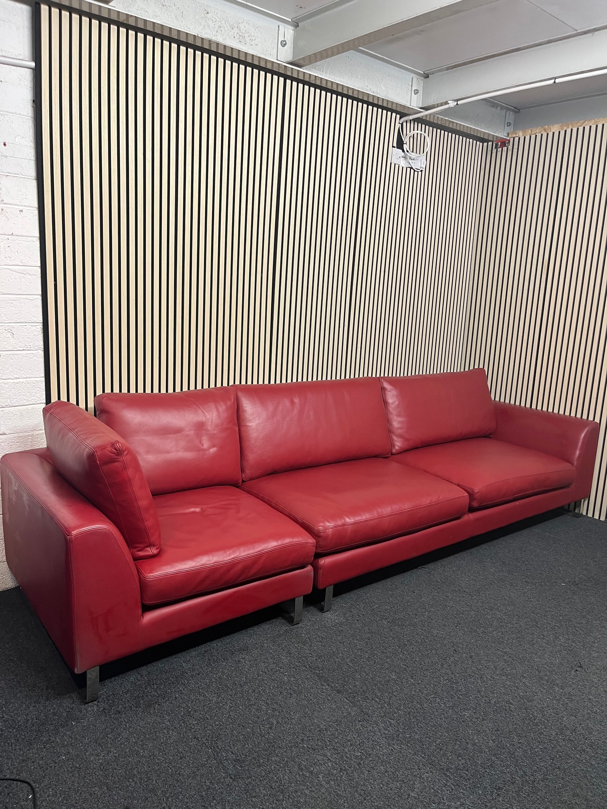 Real wine leather 5 seater sofa (325 cm wide) EX WINDMILL LANE  3325