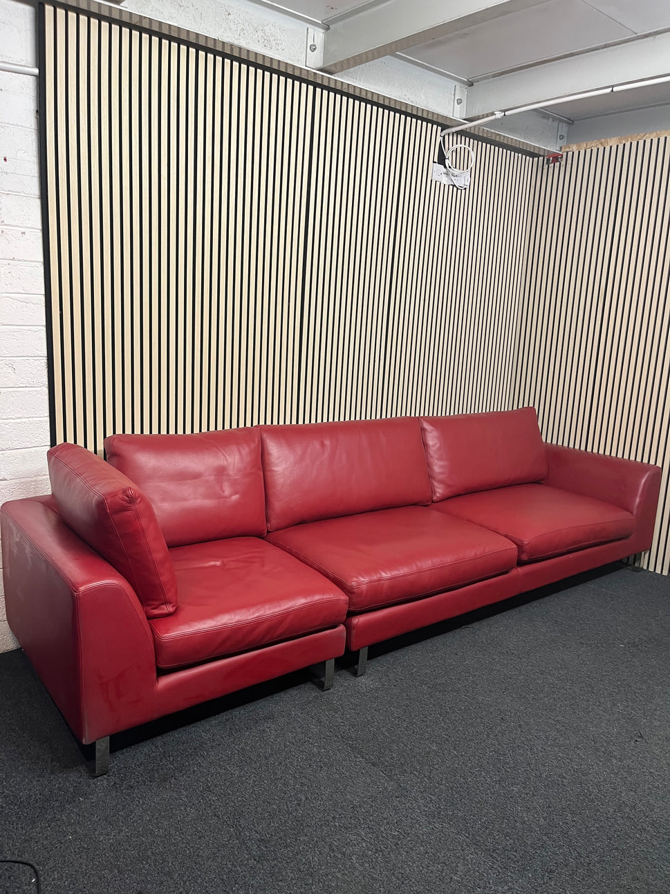 Real wine leather 5 seater sofa (325 cm wide) EX WINDMILL LANE  3325