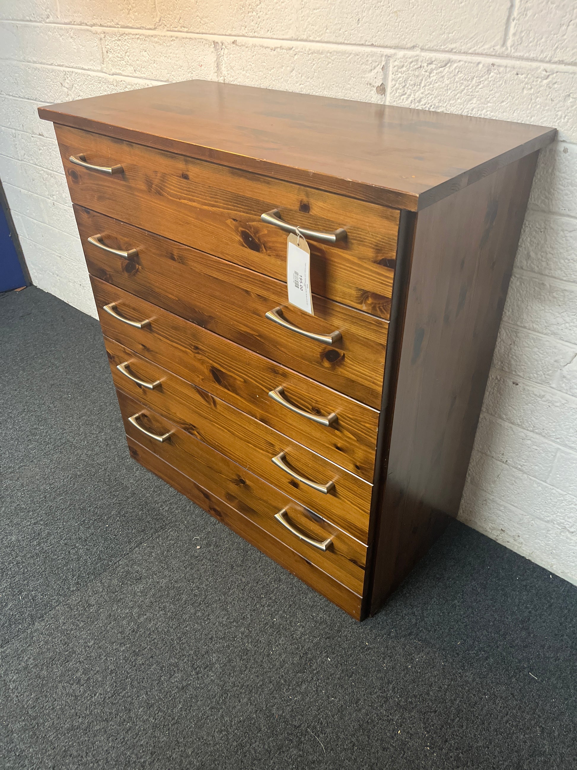 Tall 5 drawq assesses er pine stained chest (H 96 x W 90 x D 45 cm) 1325