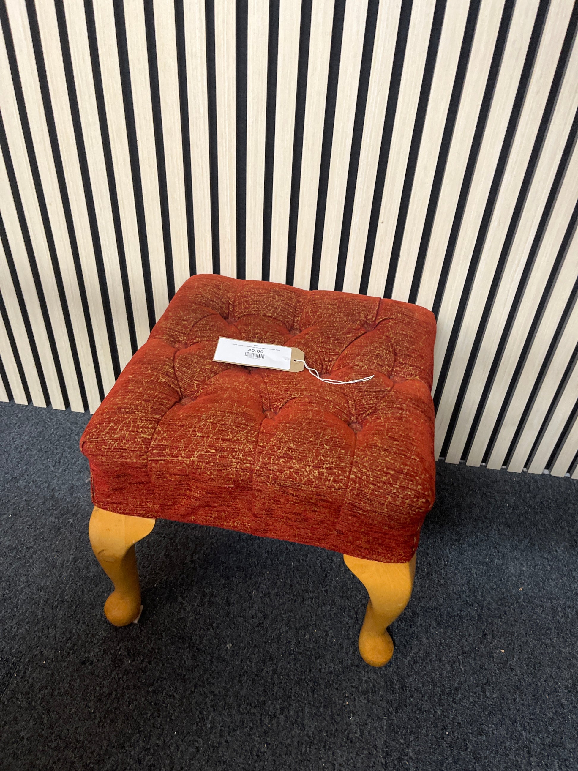 Solid wooden framed red mixed fabric footstool 2325